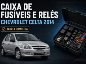 Caixa de fusíveis e relés do Chevrolet Celta 2014 com tabela completa