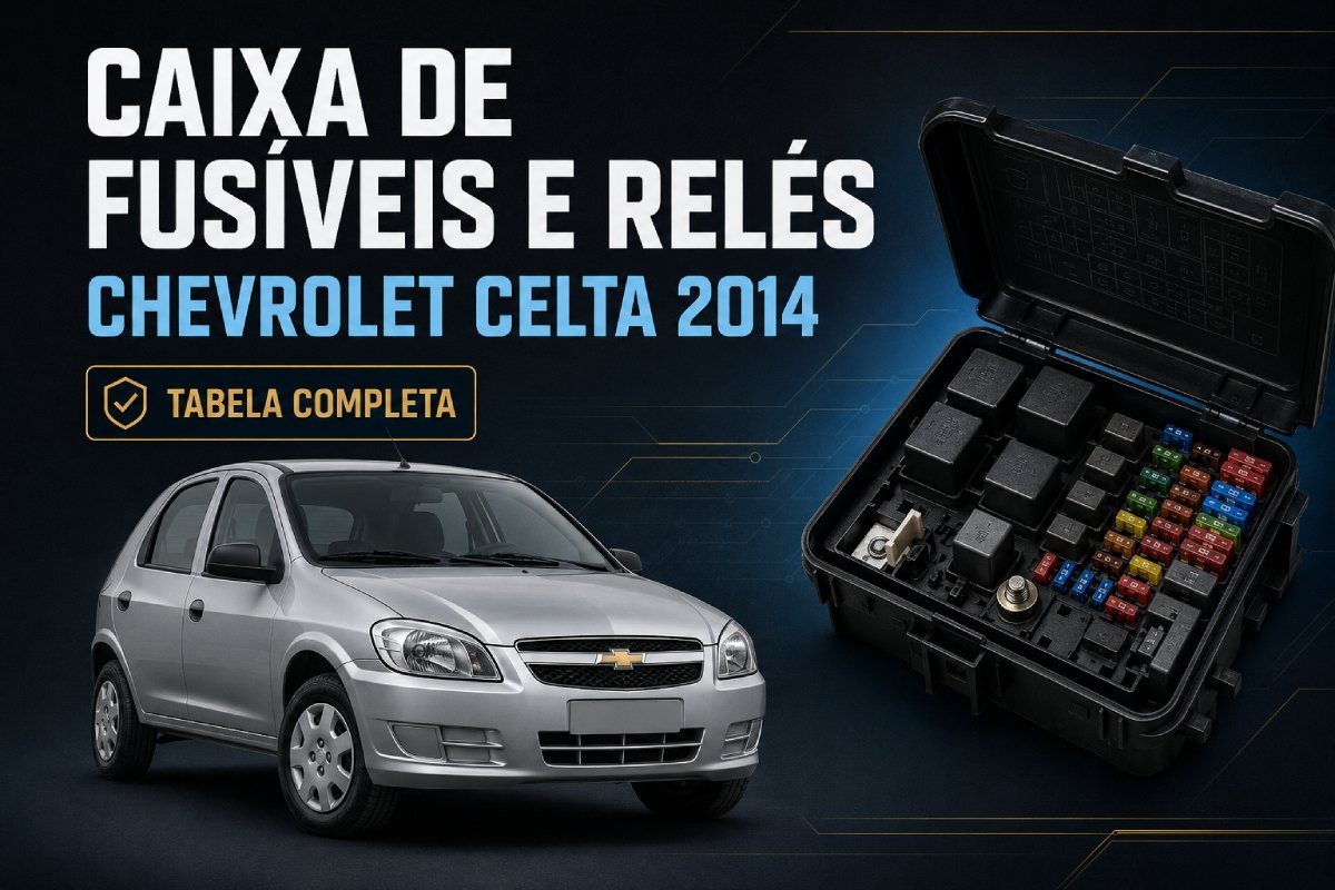 Caixa de fusíveis e relés do Chevrolet Celta 2014 com tabela completa