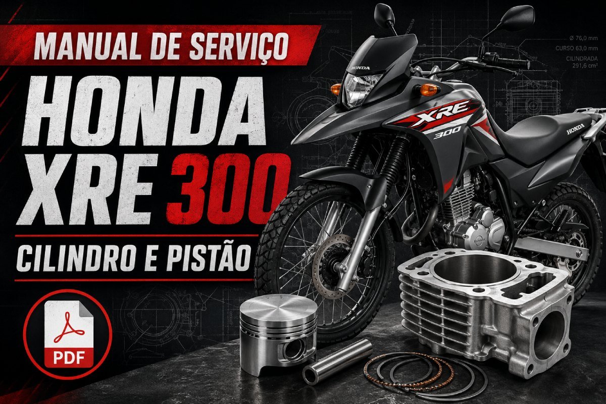 Manual de serviço Honda XRE 300 sobre cilindro, pistão e anéis em PDF