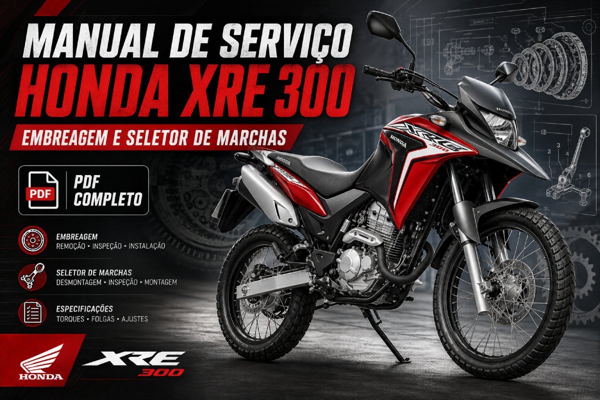 Manual de serviço Honda XRE 300 sobre embreagem e seletor de marchas em PDF