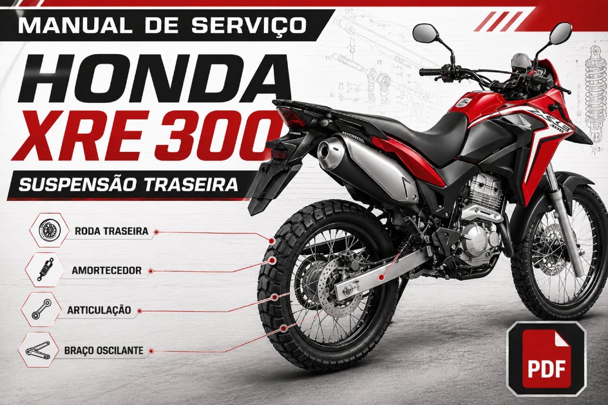 Manual de serviço Honda XRE 300 sobre suspensão traseira, roda, amortecedor, articulação e braço oscilante em PDF