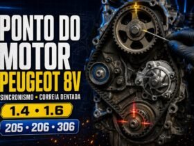 Ponto e sincronismo dos motores Peugeot 1.4 e 1.6 8V com correia dentada e marcas de alinhamento