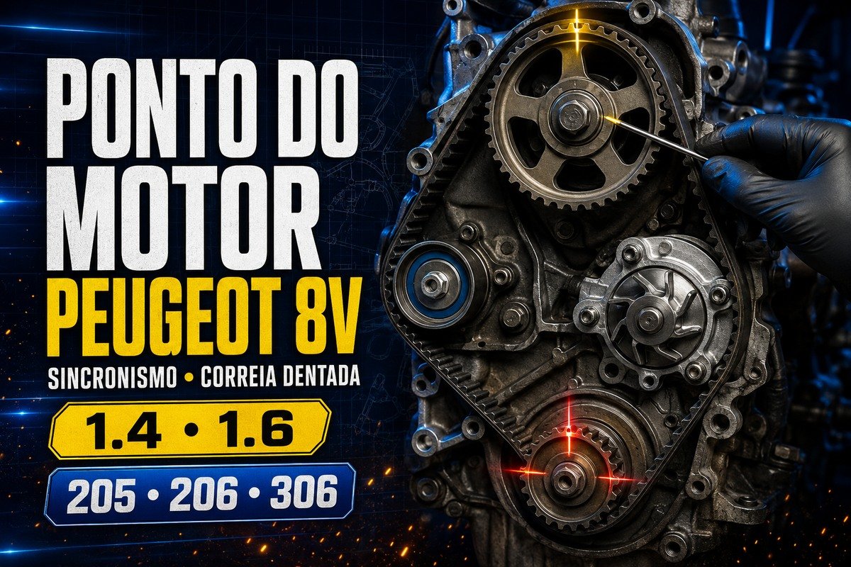 Ponto e sincronismo dos motores Peugeot 1.4 e 1.6 8V com correia dentada e marcas de alinhamento