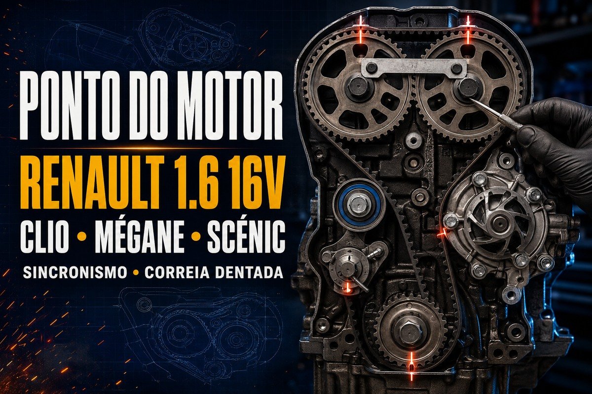 Ponto e sincronismo do motor Renault 1.6 16V do Clio, Mégane e Scénic com correia dentada e ferramentas de fasagem