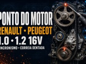 Ponto e sincronismo dos motores Renault e Peugeot 1.0 e 1.2 16V com correia dentada e marcas de alinhamento
