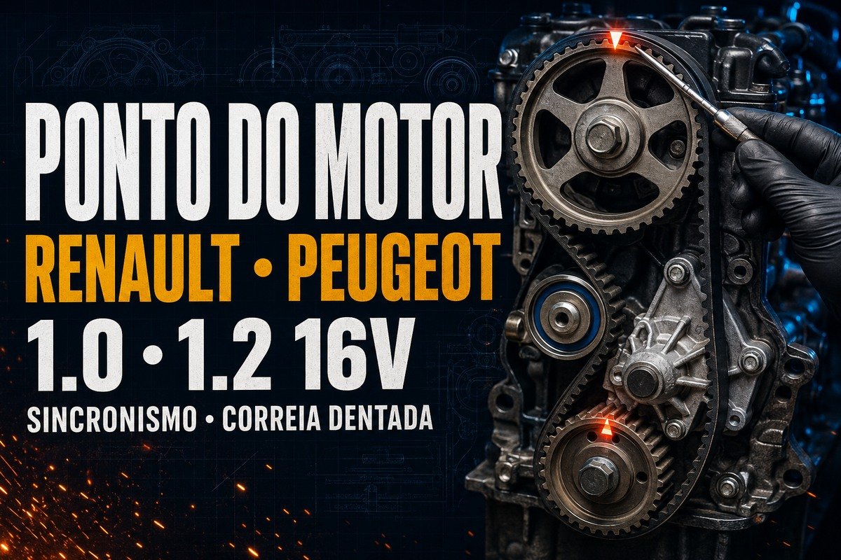 Ponto e sincronismo dos motores Renault e Peugeot 1.0 e 1.2 16V com correia dentada e marcas de alinhamento