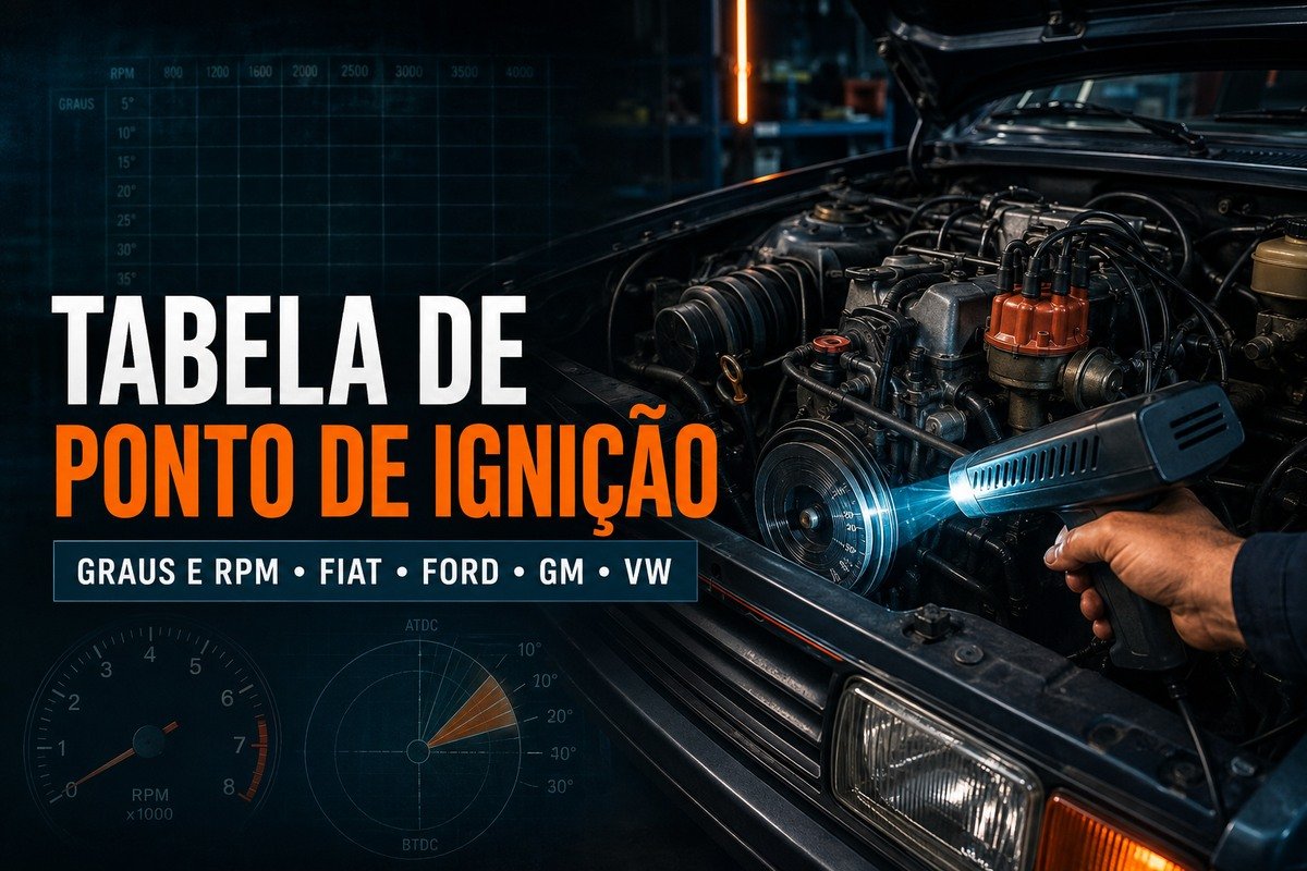Tabela de ponto de ignição com lâmpada estroboscópica para carros Fiat, Ford, GM e Volkswagen