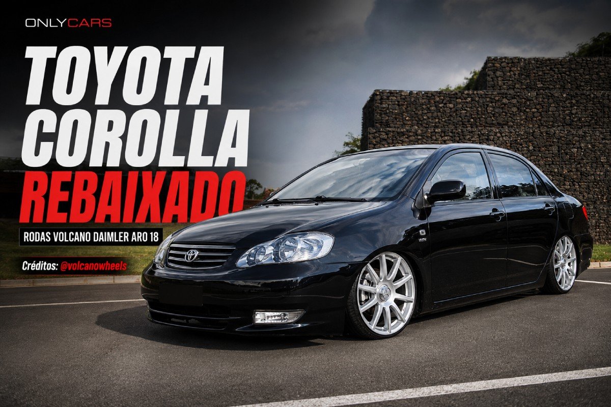 Toyota Corolla Brad Pitt rebaixado preto com rodas Volcano Daimler aro 18