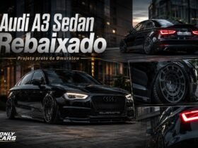 Audi A3 Sedan rebaixado preto com rodas esportivas em projeto stance