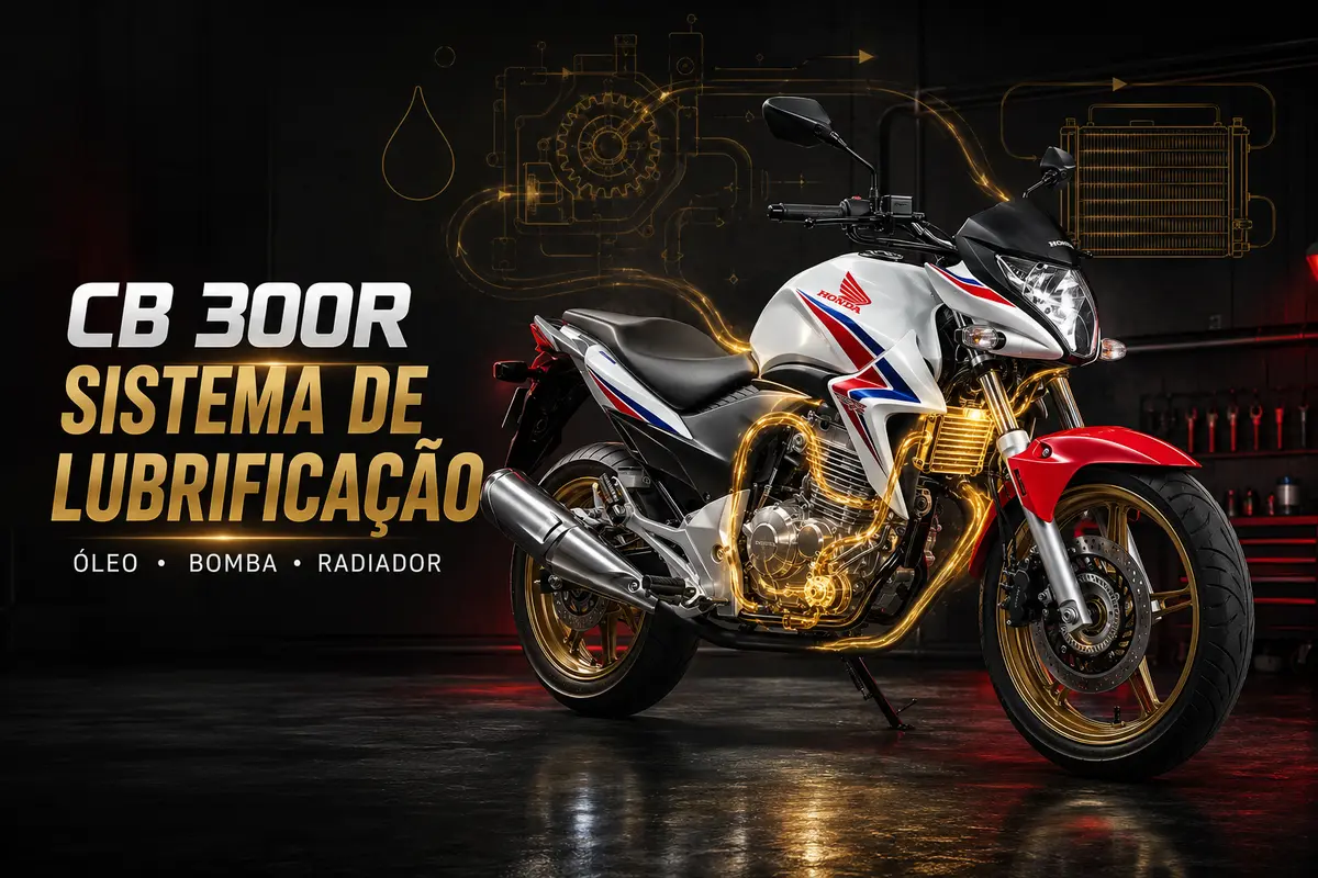 Sistema de lubrificação da Honda CB300R com bomba de óleo e radiador