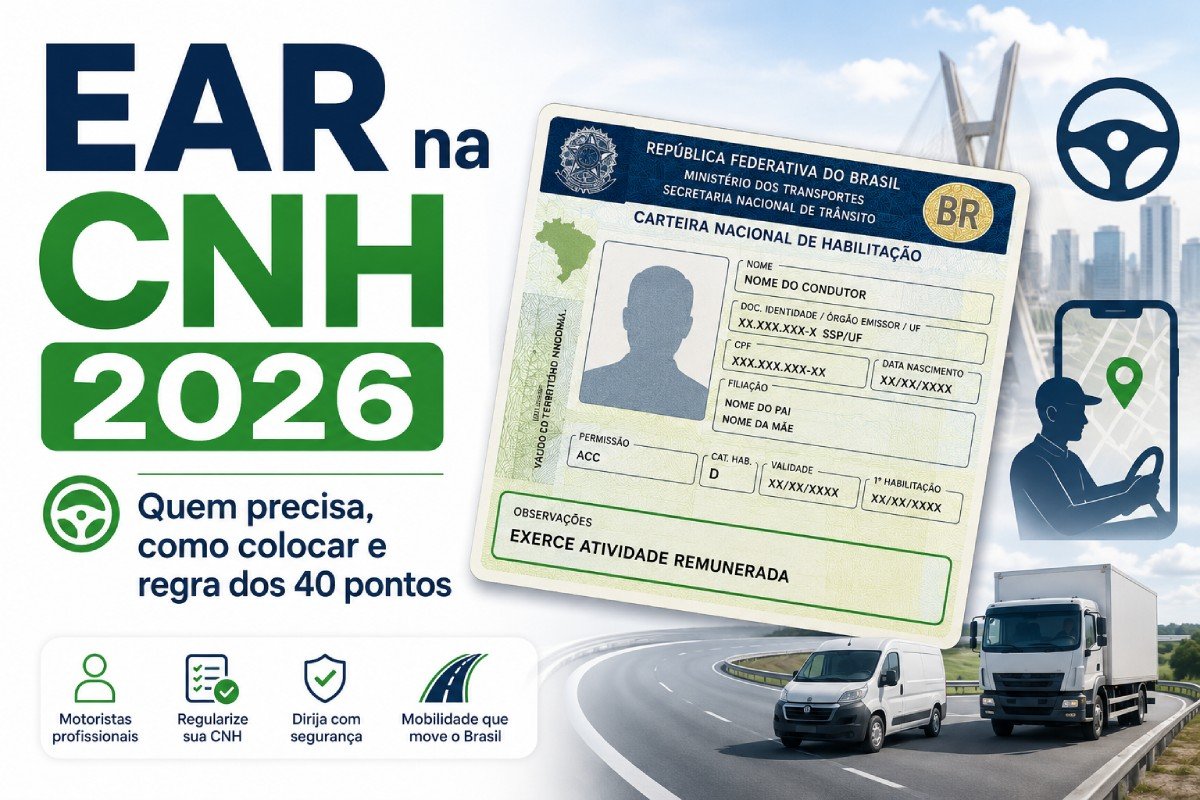 EAR na CNH 2026 com informações sobre quem precisa, como colocar e regra dos 40 pontos
