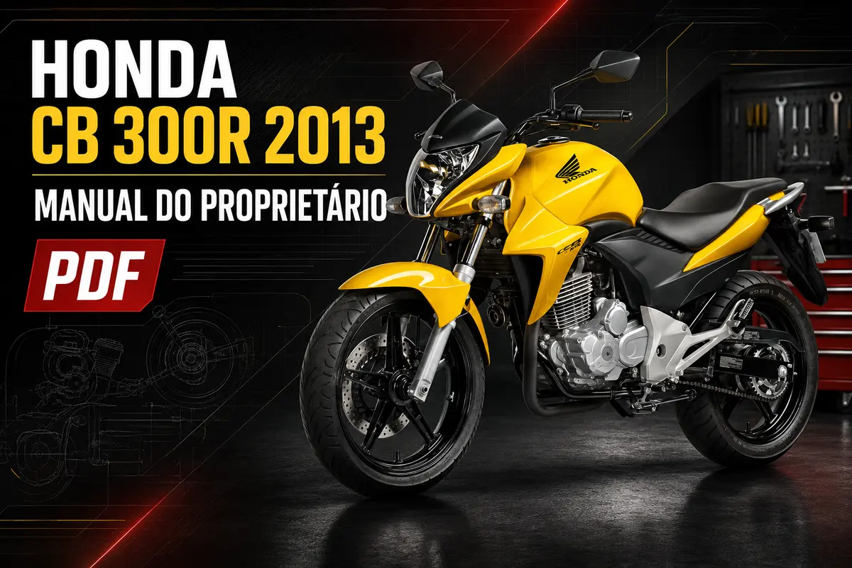 Honda CB 300R 2013 amarela na capa do manual do proprietário em PDF
