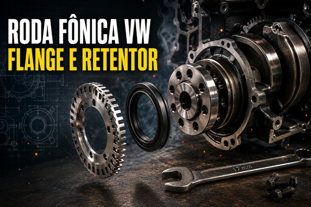 Montagem da roda fônica, flange e retentor dos motores Volkswagen