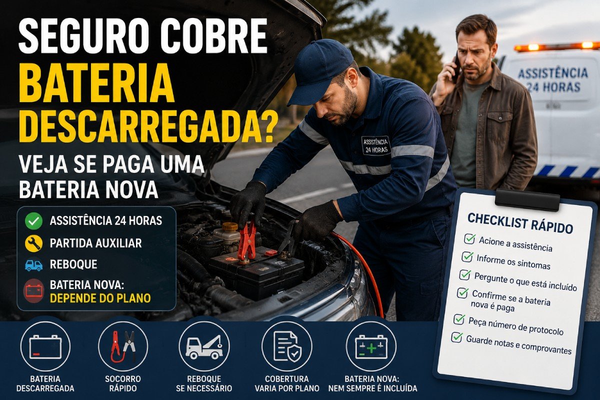 Seguro cobre bateria descarregada e assistência 24 horas