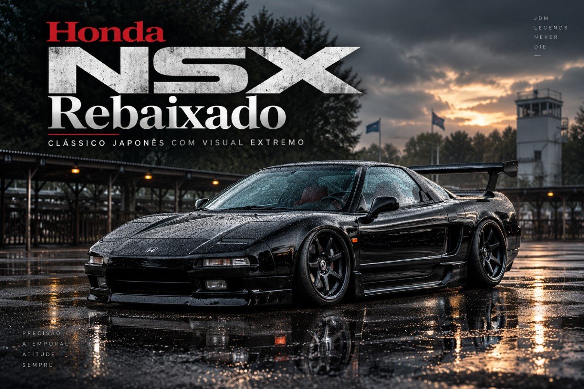Honda NSX rebaixado preto com rodas esportivas e aerofólio traseiro