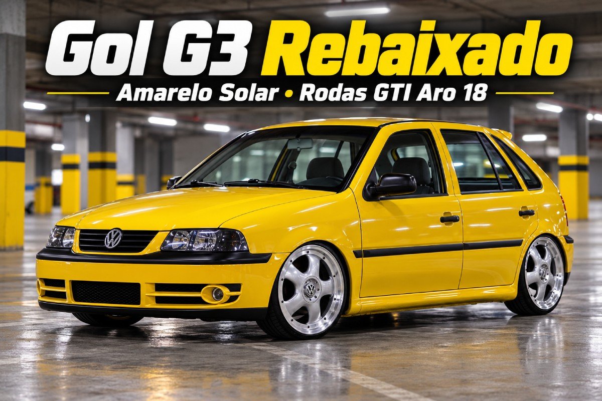Gol G3 rebaixado Amarelo Solar com rodas GTI aro 18