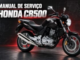 Honda CB500 preta na capa do manual de serviço com torques e medidas