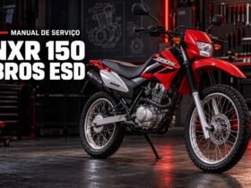 Honda NXR 150 Bros ESD vermelha em oficina para manual de serviço