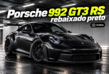 Porsche 911 GT3 RS 992 rebaixado preto em garagem