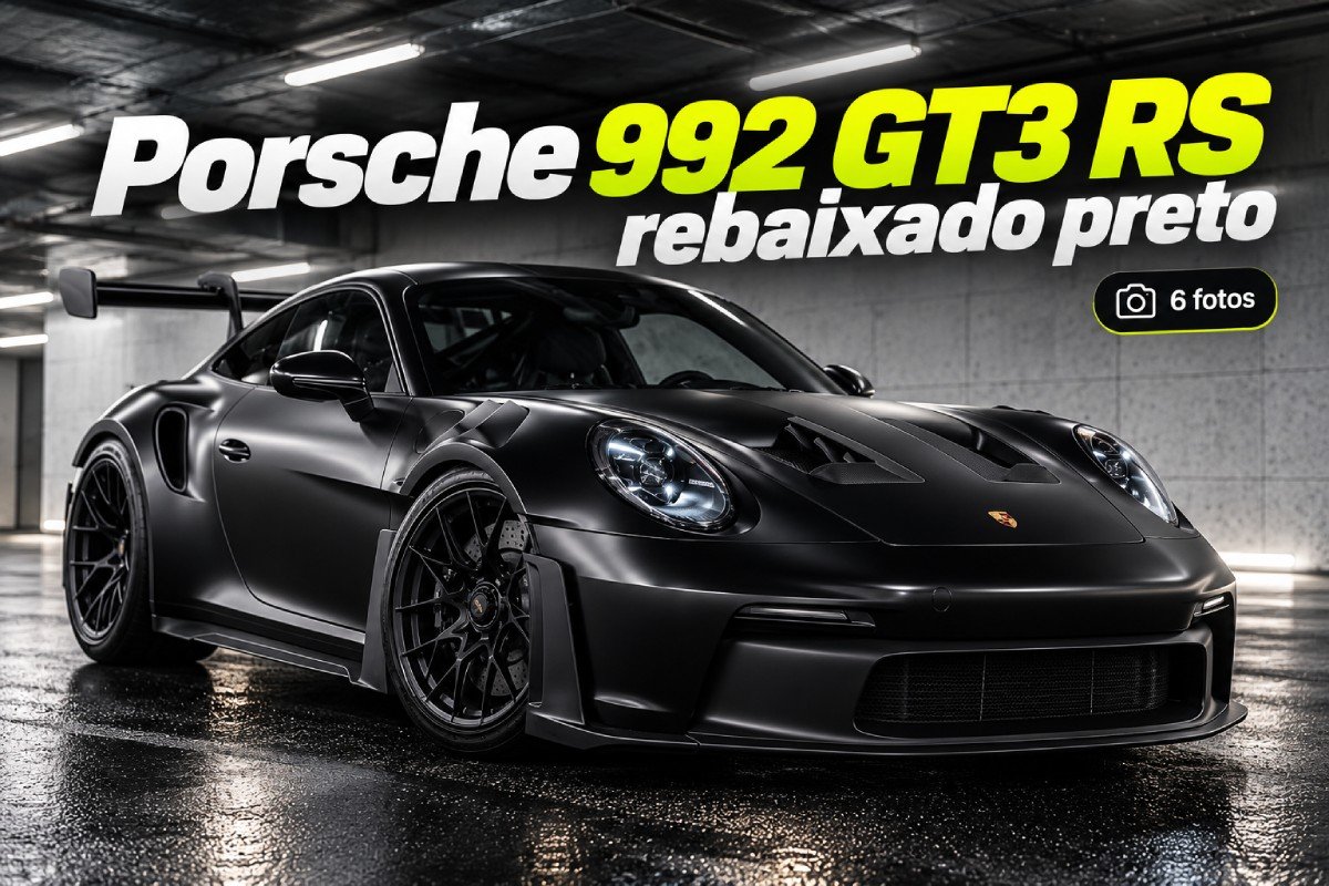 Porsche 911 GT3 RS 992 rebaixado preto em garagem