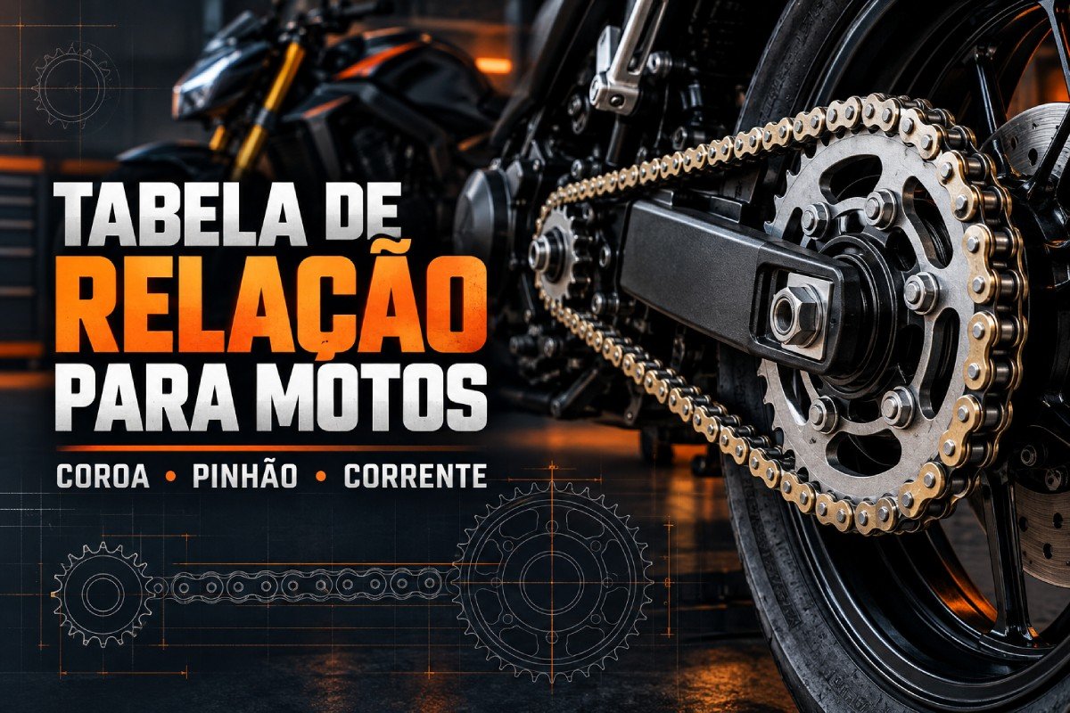 Tabela de relação para motos com coroa, pinhão e corrente