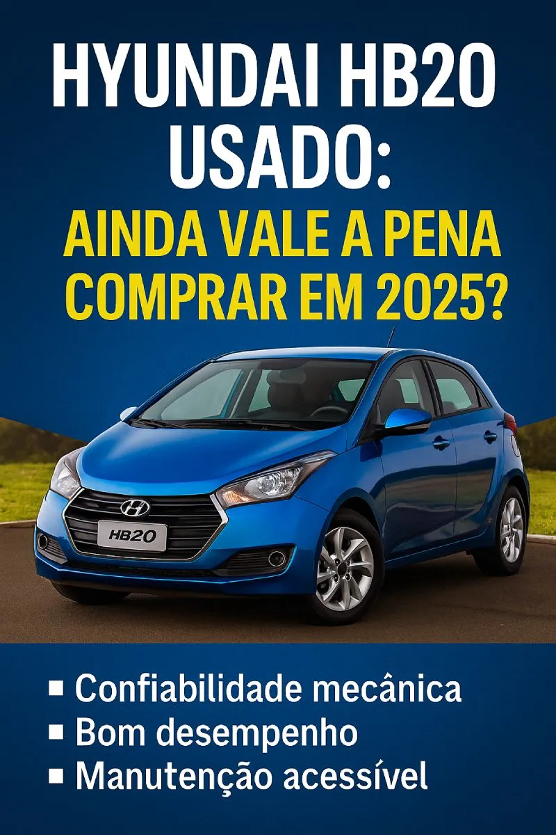 Hyundai HB20 usado em 2025: confira se ainda é uma boa compra Comparativo visual com texto sobre o Hyundai HB20 usado: vale a pena comprar em 2025?