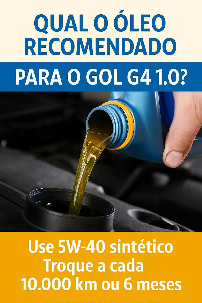 Óleo ideal para o Gol G4 1.0: 5W-40 sintético com troca periódica Imagem do óleo ideal para o Gol G4 1.0, destacando a especificação 5W-40 sintético com troca a cada 10.000 km ou 6 meses