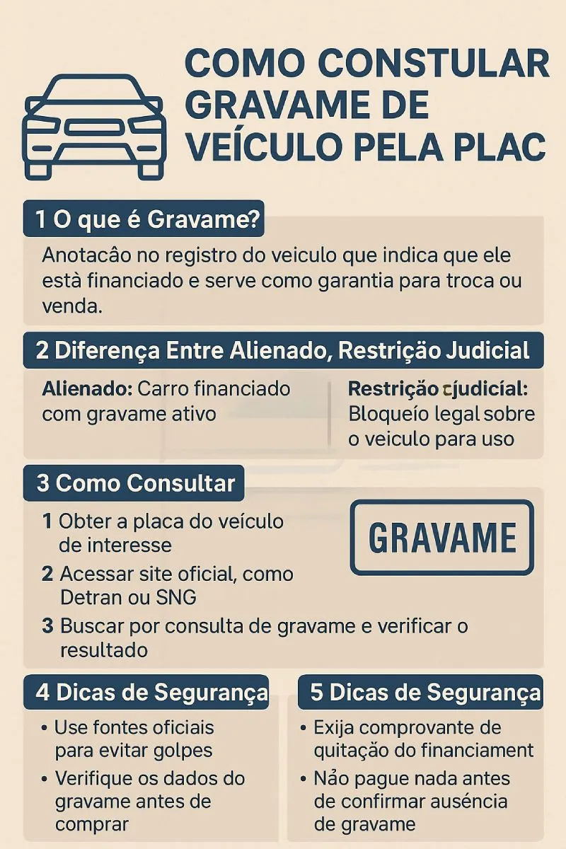 Infográfico: Consulta de gravame pela placa Como consultar gravame de veículo pela placa – passo a passo completo