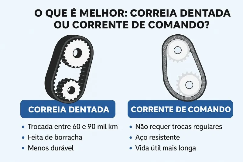 Comparativo entre correia dentada e corrente de comando usada no HB20