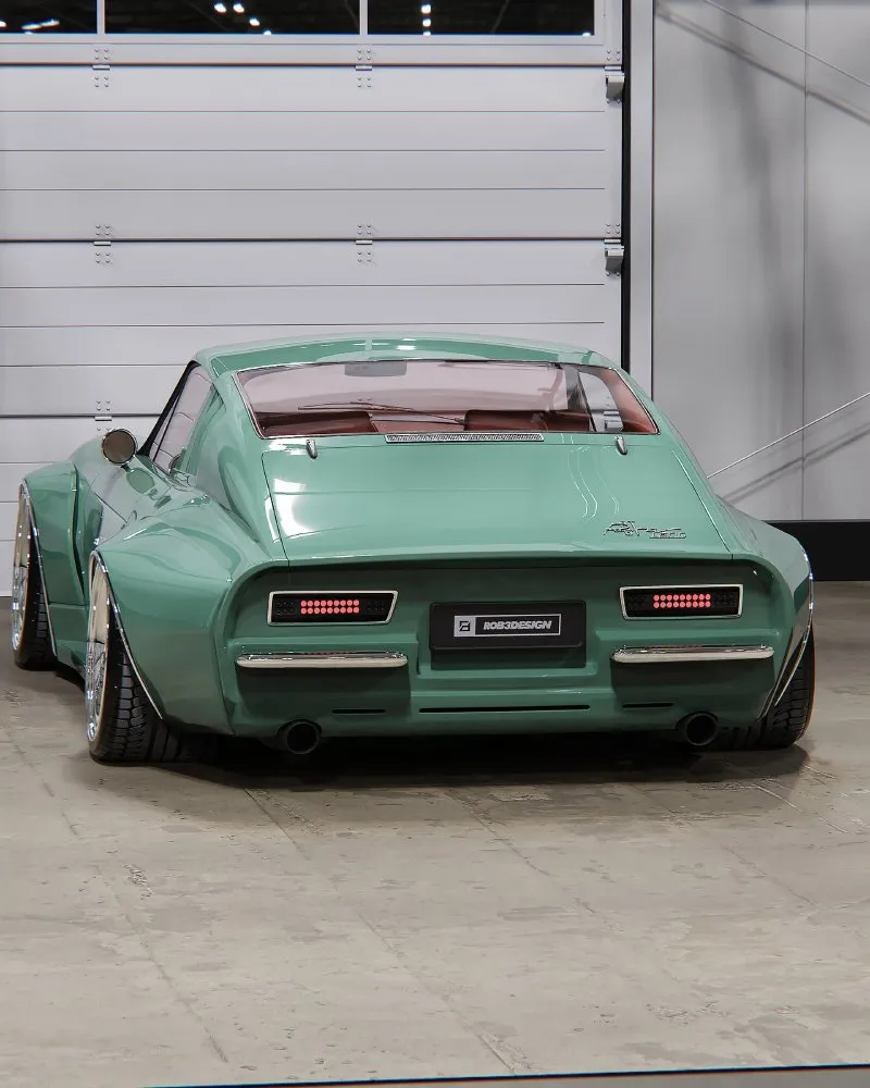 Suspensão rebaixada e bodykit agressivo no Puma GT gráfico Puma GT com bodykit e suspensão baixa em renderização