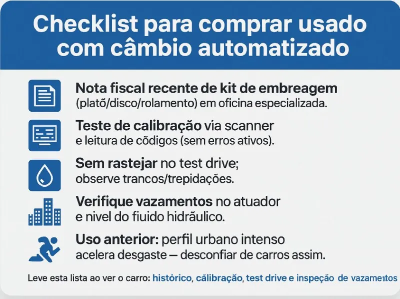 Checklist de compra — automatizado Checklist visual para avaliar um carro com câmbio Dualogic ou I-Motion
