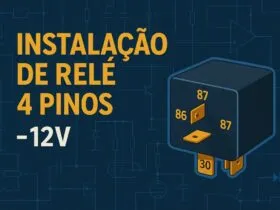 Instalação de relé 4 pinos (12V) – pinos 30 bateria, 87 carga, 85 terra, 86 sinal