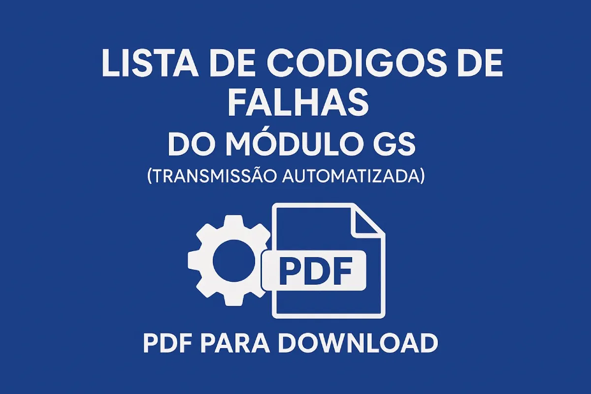 Capa azul com o texto lista de códigos de falhas do módulo GS para transmissão automatizada em PDF