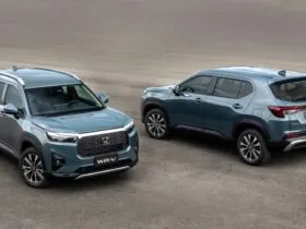 Honda WR-V EXL 2026 azul visto de frente e lateral, SUV compacto com porta-malas de 458 litros