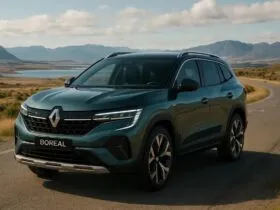 Novo Renault Boreal 2026 azul visto de frente e lateral, SUV médio com motor 1.3 turbo