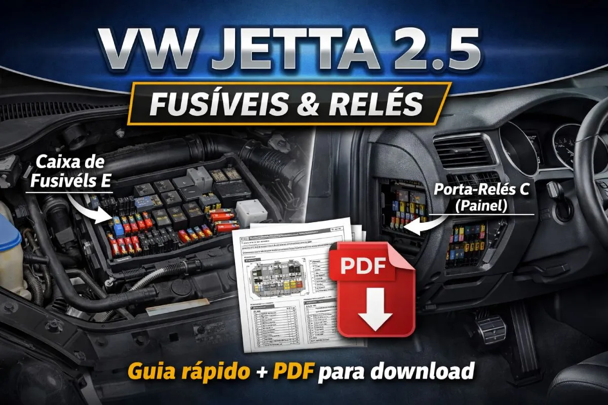 Localização dos fusíveis e relés do VW Jetta 2.5 (caixa no motor e no painel)