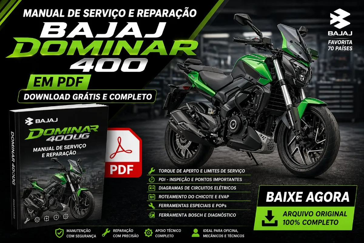 Manual de serviço e reparo da Bajaj Dominar 400 em PDF com torque, manutenção e diagramas elétricos