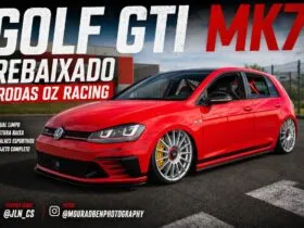 VW Golf GTI MK7 rebaixado vermelho com rodas OZ Racing