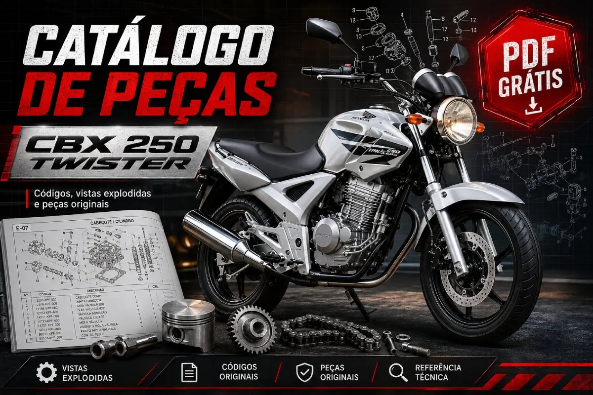Catálogo de peças Honda CBX 250 Twister em PDF com códigos, motor, chassi e vistas explodidas