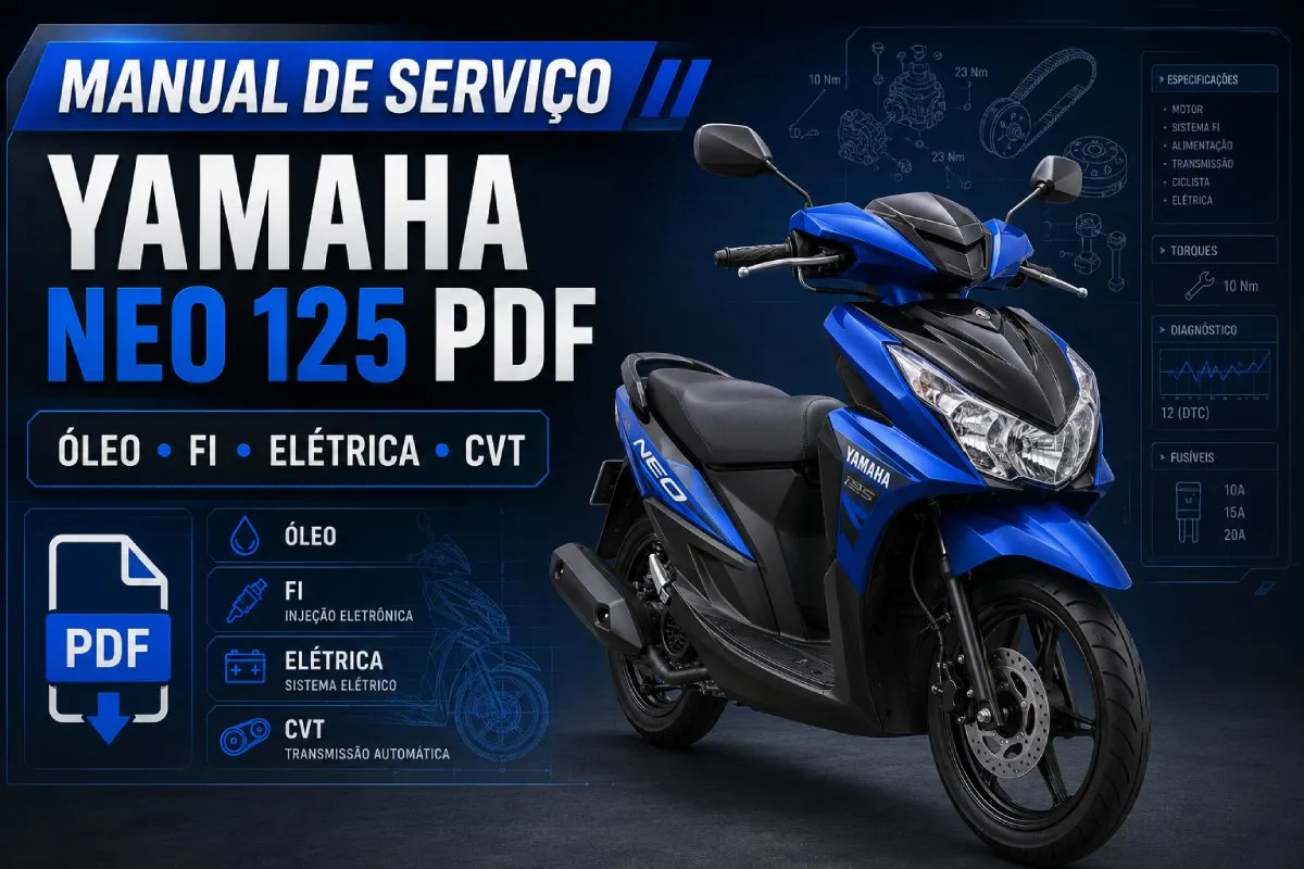 Manual de Serviço Yamaha Neo 125 PDF com óleo, injeção, elétrica, pneus e torques