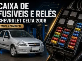 Caixa de fusíveis e relés do Chevrolet Celta 2008 com tabela completa