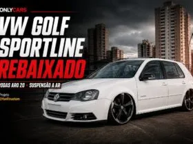 VW Golf Sportline rebaixado branco com rodas aro 20 e suspensão a ar
