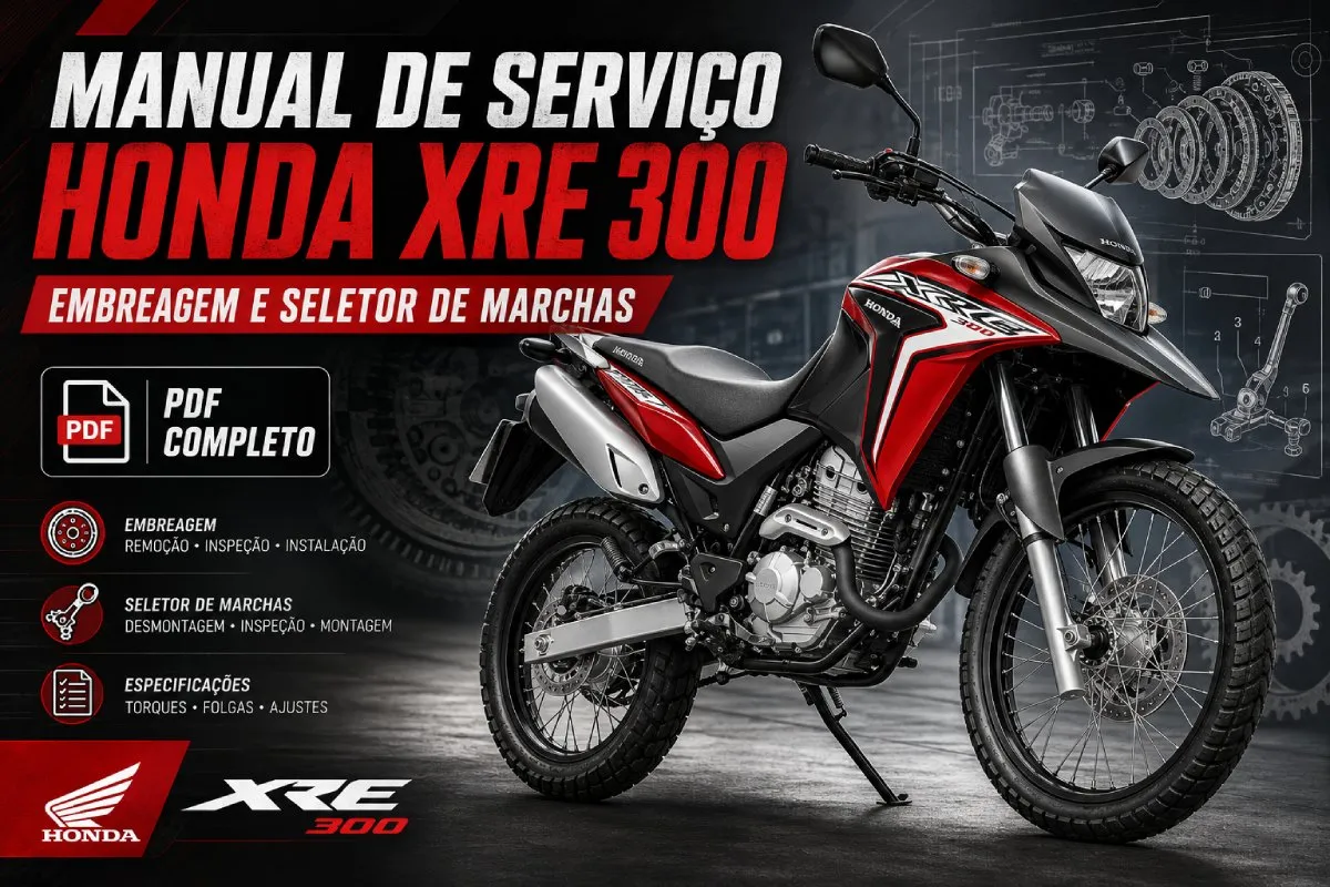 Manual de serviço Honda XRE 300 sobre embreagem e seletor de marchas em PDF