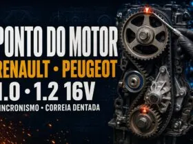 Ponto e sincronismo dos motores Renault e Peugeot 1.0 e 1.2 16V com correia dentada e marcas de alinhamento