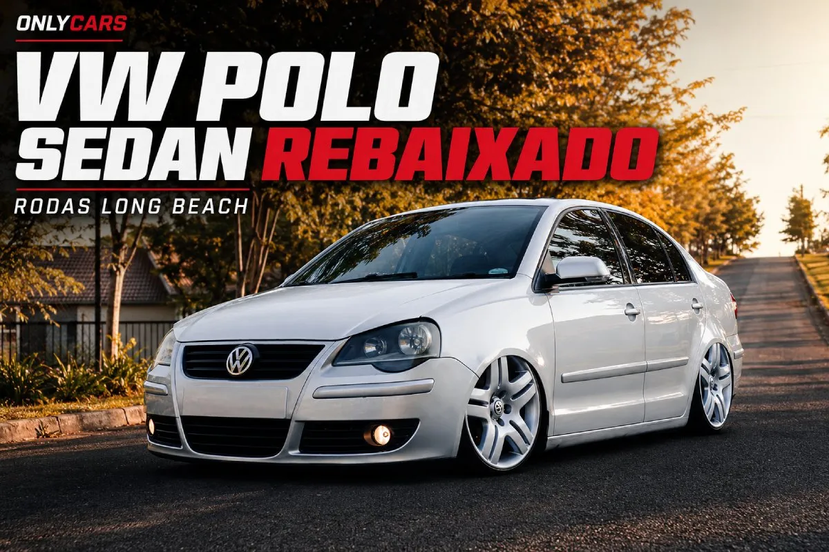 VW Polo Sedan rebaixado prata com rodas Long Beach