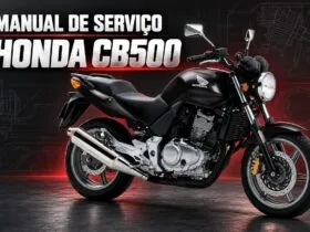 Honda CB500 preta na capa do manual de serviço com torques e medidas